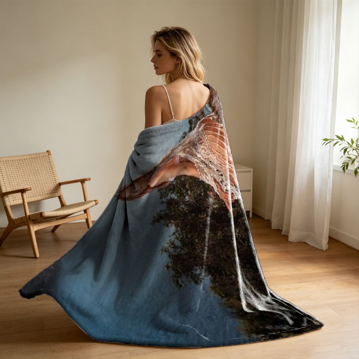 Emma Watson Nude on Balcony Overlooking the Sea - Blanket