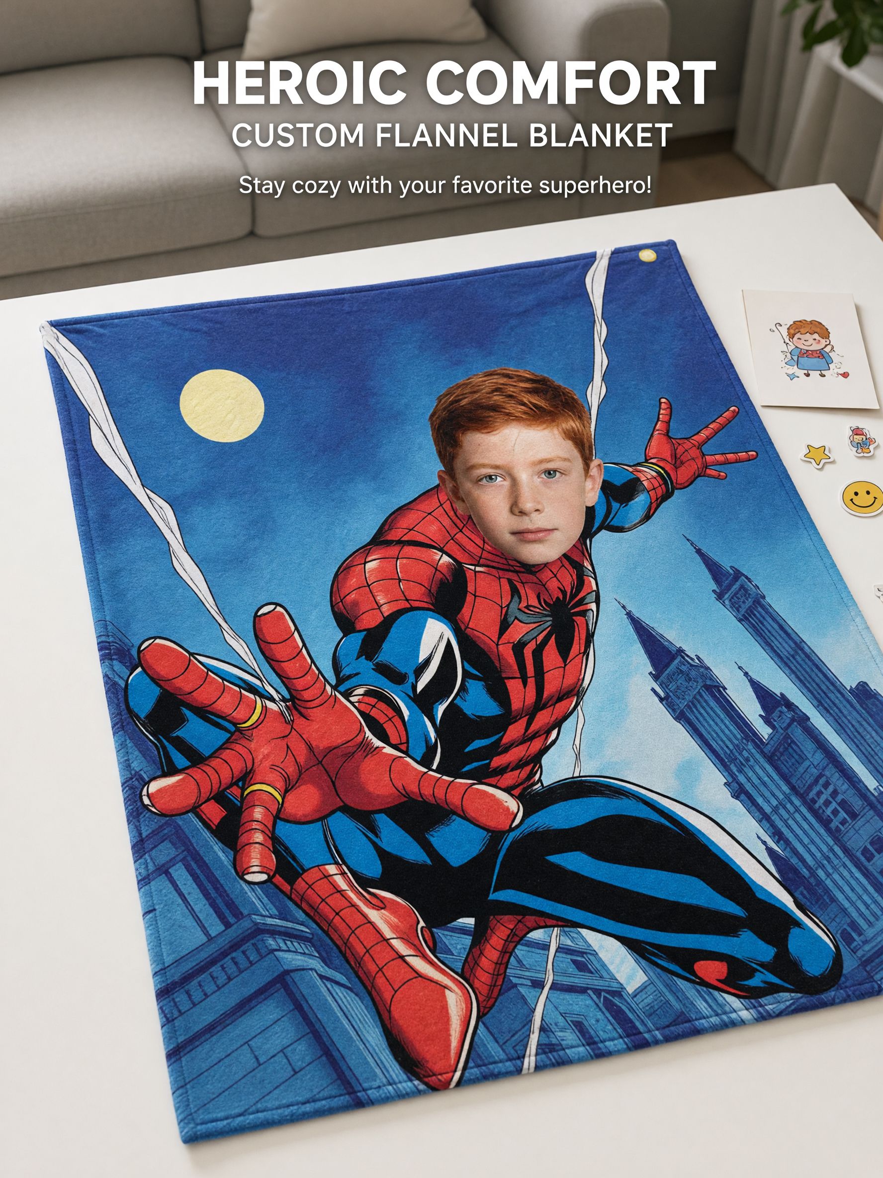 Custom Face Superhero Flannel Throw Blanket Soft Plush Fleece Bed Couch Cover Ideal Personalized Birthday Gift for Kids