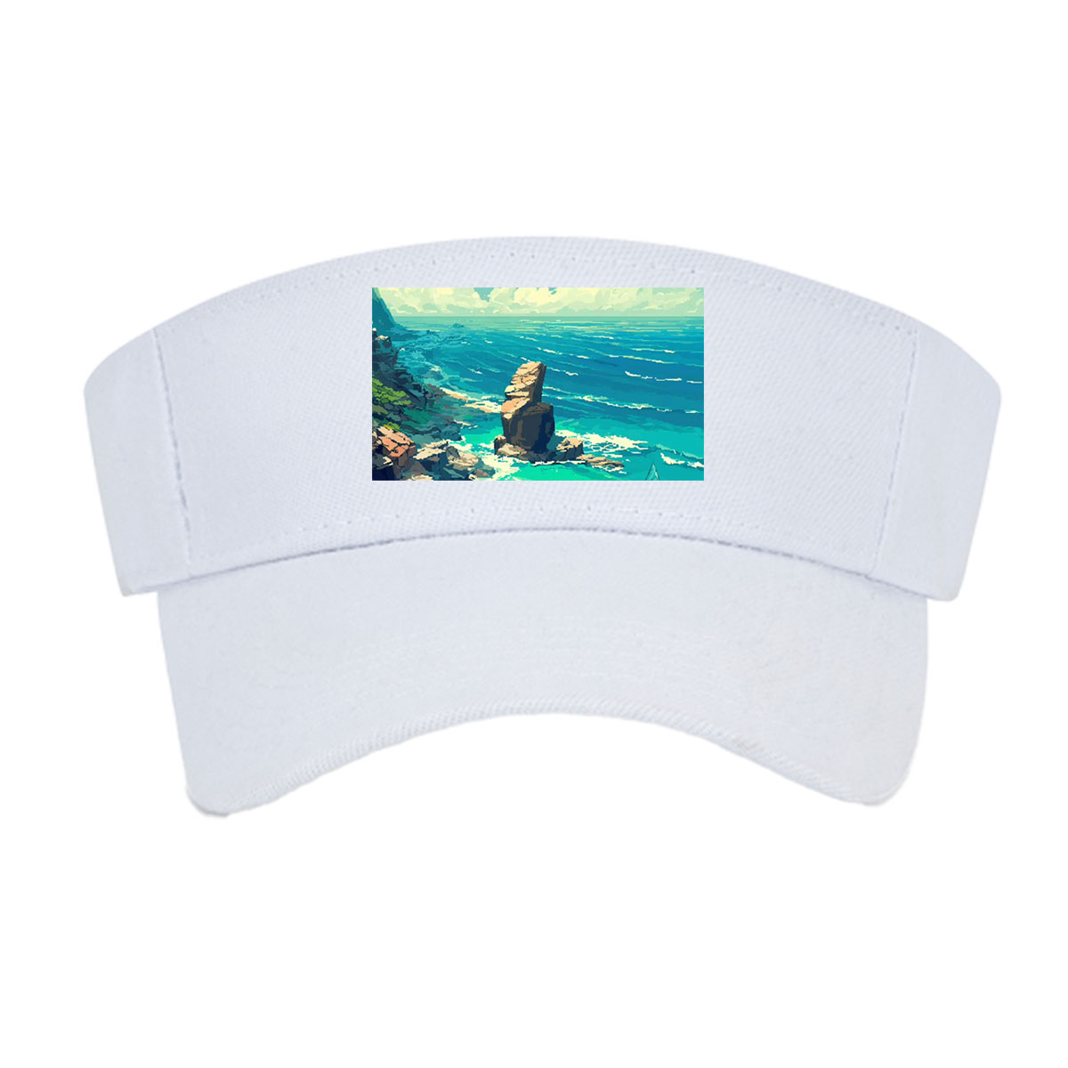 Coastal Landscape with Rocky Shore and Sailboat -  Visor cap