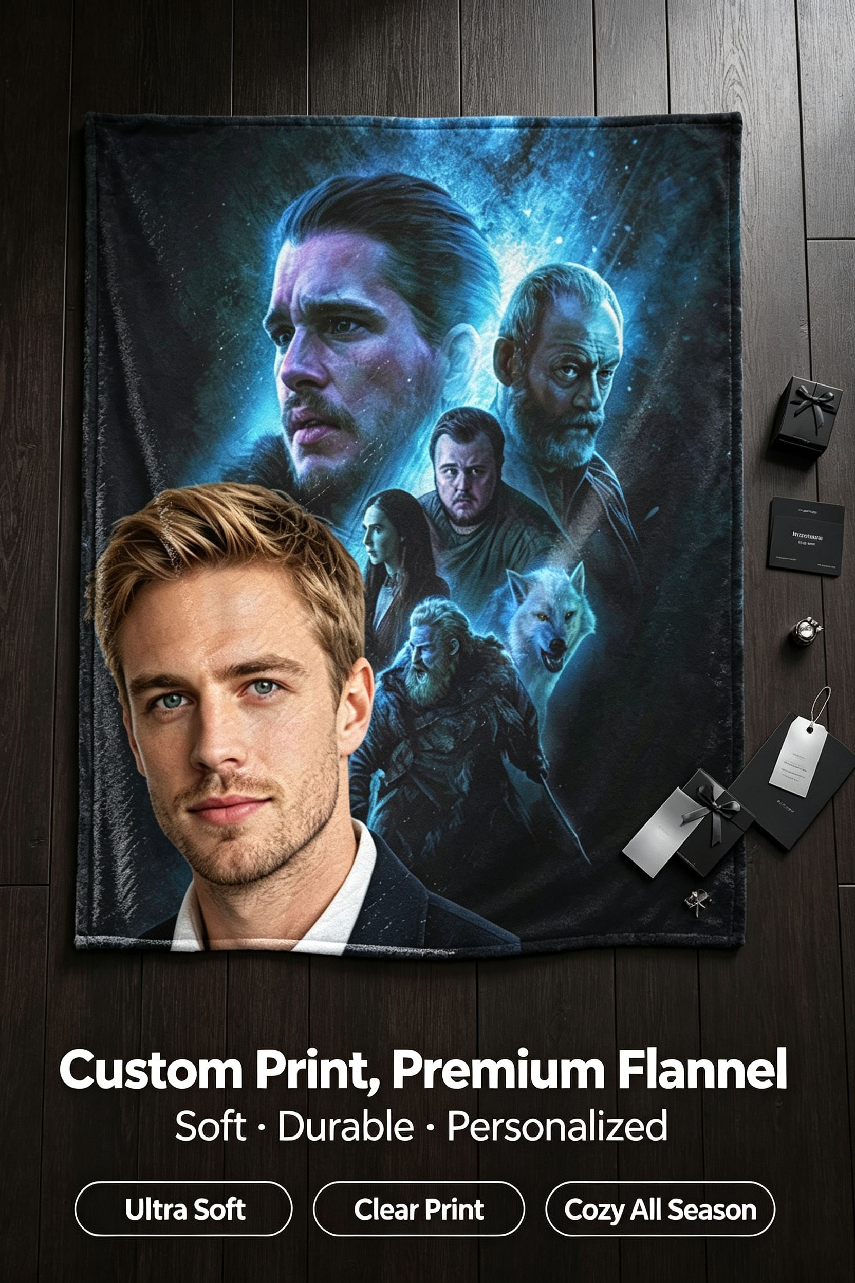 Custom Face Blanket Featuring Game of Thrones Characters Flannel Blanket Perfect for Couch or Bed Cozy Gift Idea for Fans and Collectors