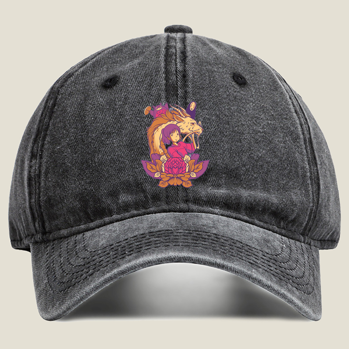 Spirited Away: Chihiro, Haku, No-Face, and Totoro - Washed Denim - Baseball Cap
