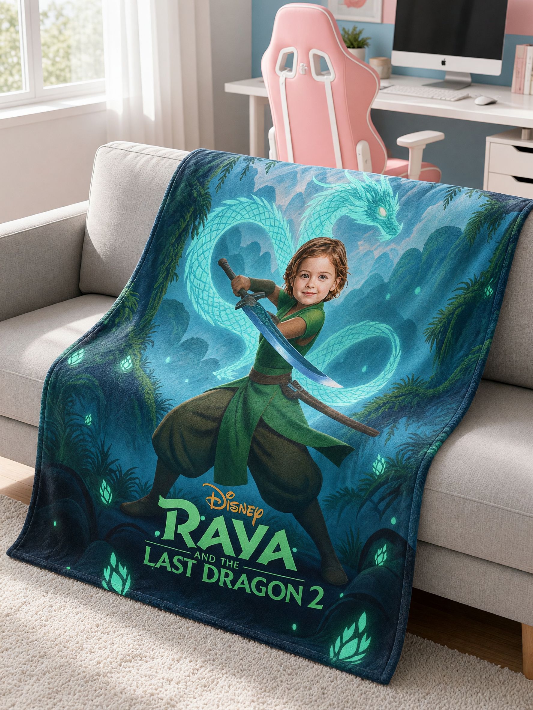 Personalized Photo Flannel Blanket, Custom Dragon Warrior Fleece Throw, Ideal Cozy Keepsake Gift for Kids