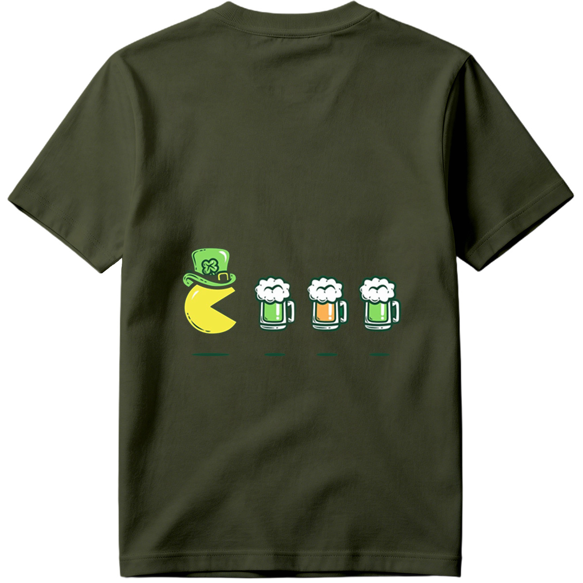 Pac-Man Wears a Leprechaun Hat and Approaches Beer Mugs - Tee