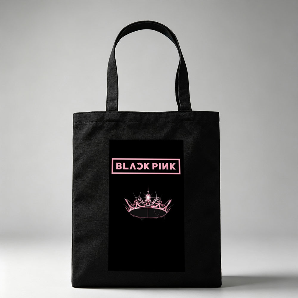 BLACKPINK Crown Logo on Black Background - Canvas tote bags
