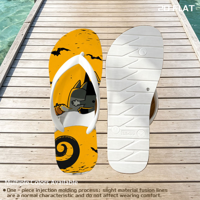 Pusheen the Cat in Halloween Moonlight with Pumpkins and Bats -  flip-flops