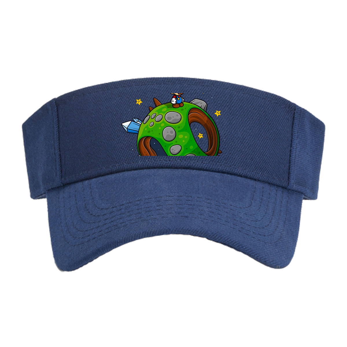 Mario on a Green Planet in Space with Stars and 