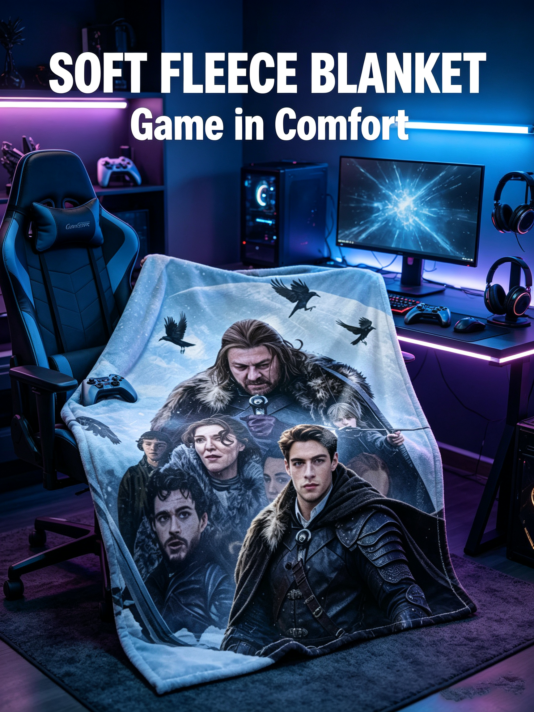 Custom Face Blanket Game of Thrones Characters Flannel Blanket Cozy Winter Gift for Fans and Collectors