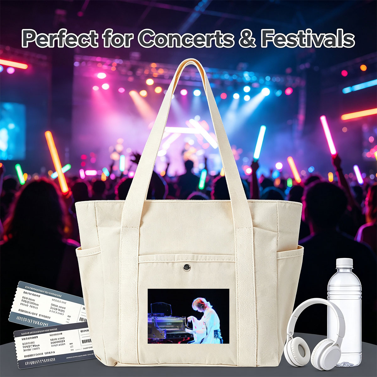 Yuki Kajiura Performing Piano on Stage with Dramatic Lighting - Multi-pocket bags