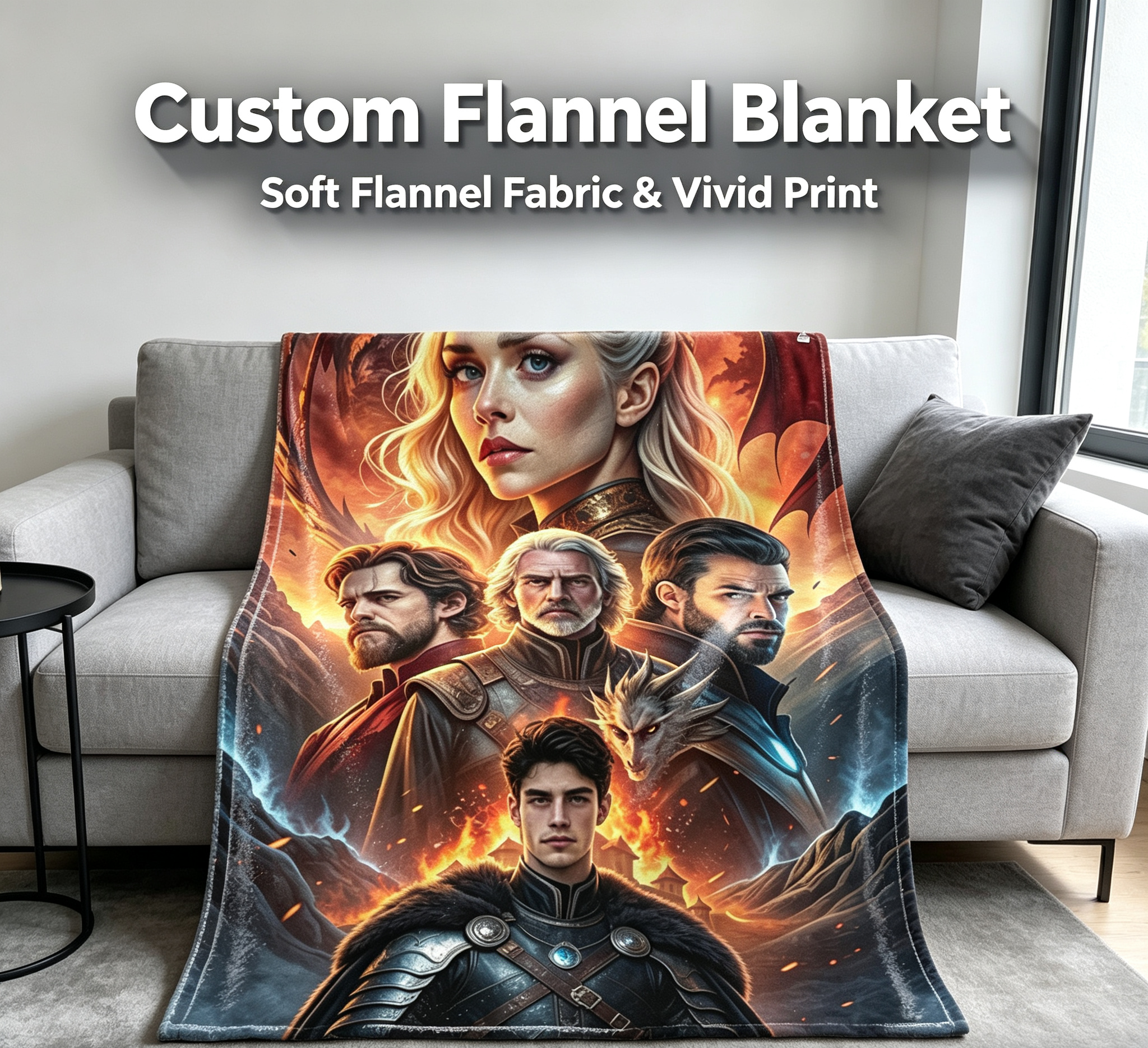Custom Face Blanket Game of Thrones Characters Flannel Blanket Perfect for Couch, Bed, or Travel Ideal Gift for Fans and Collectors