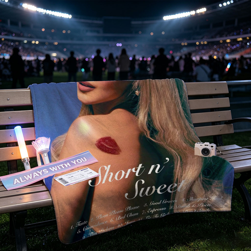 Sabrina Carpenter Album Cover Featuring Her with Lipӡ on Shoulder and Tracklist for Short n' Sweet - Blankets