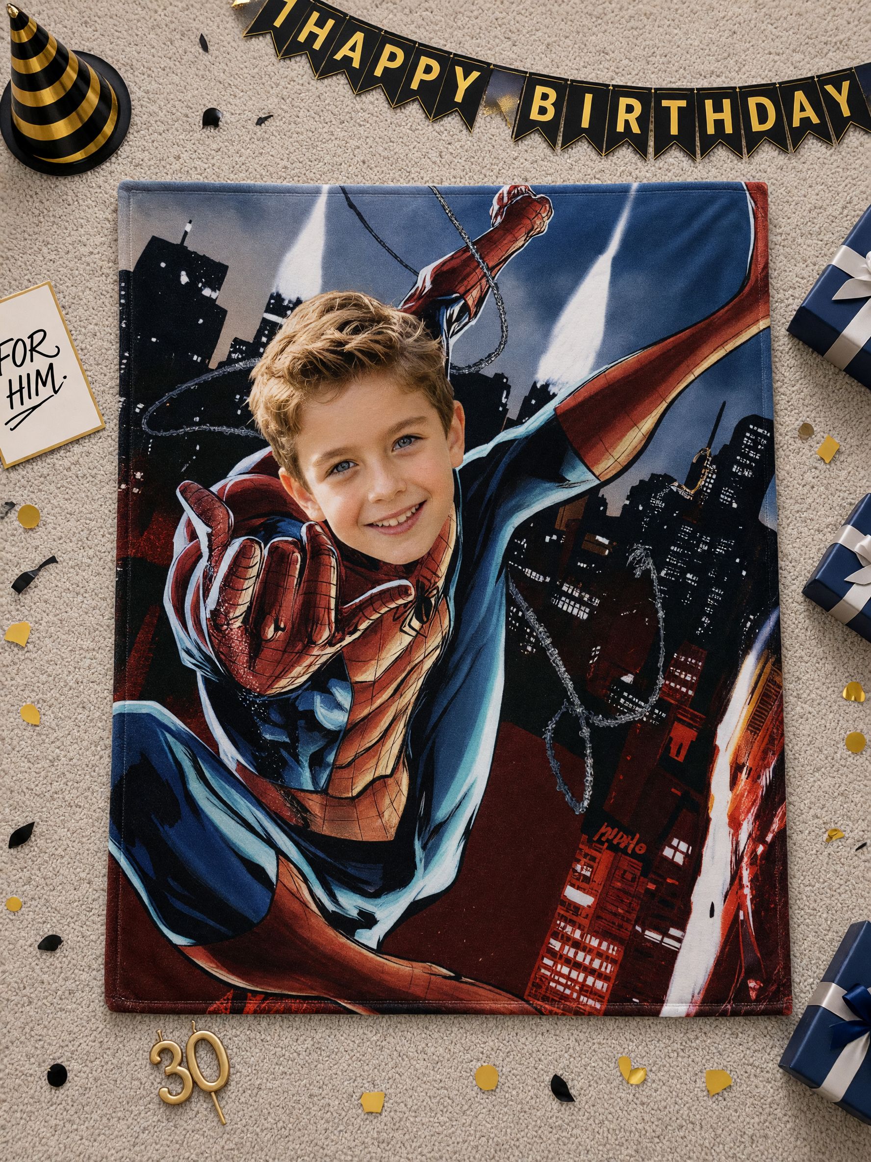Personalized Photo Superhero Blanket Custom Face Soft Flannel Throw for Kids Couch Bed Ideal Cozy Keepsake Gift