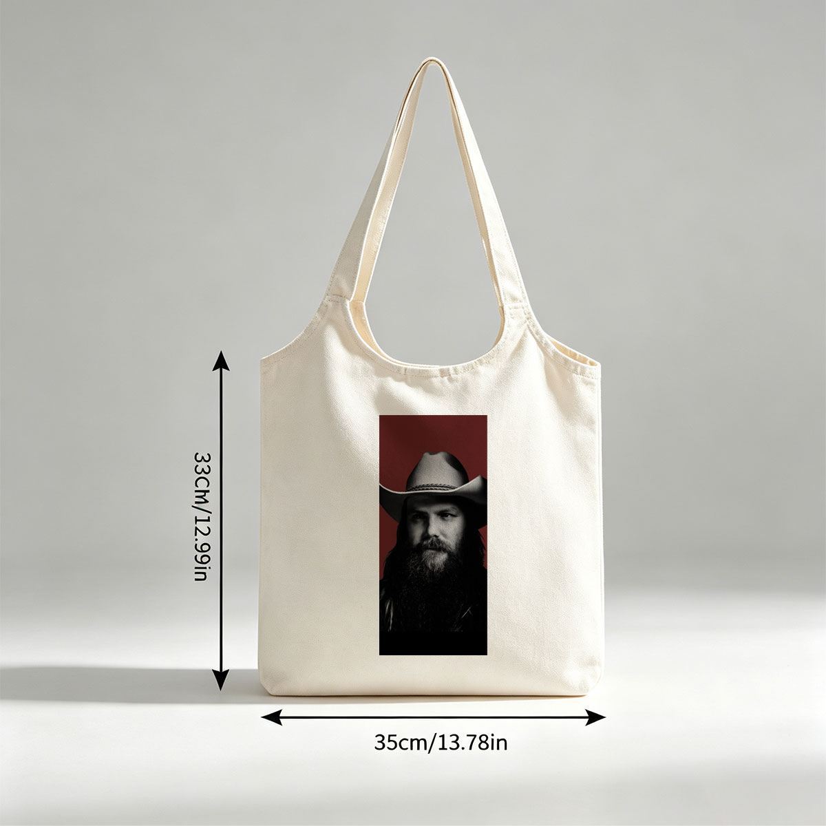 Chris Stapleton in a Cowboy Hat with a Bearded Portrait Against a Red Background - Canvas shoulder bags/