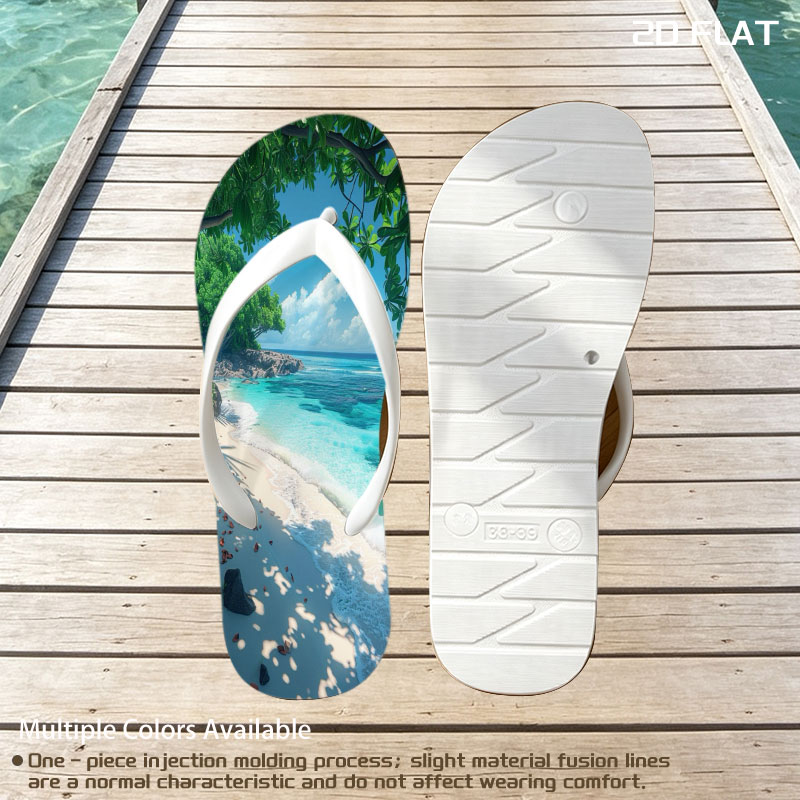 Tropical Beach with Crystal Clear Water and Lush Greenery -  flip-flops