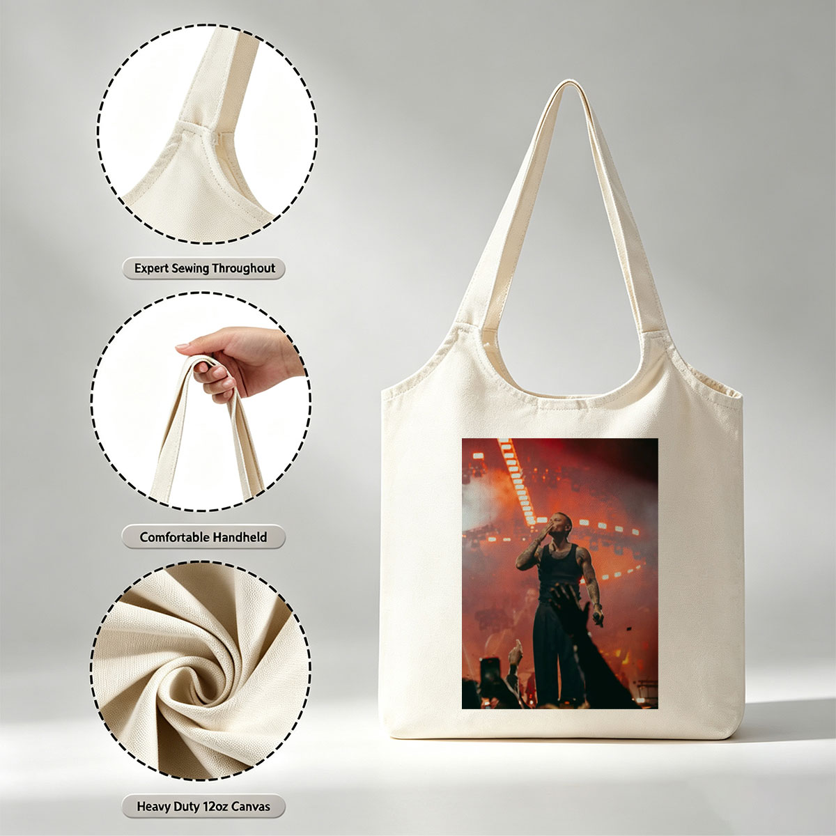 Tory Lanez on Stage Performing at a Concert with Intense Red Lighting and Crowd Engagement - Canvas shoulder bags/