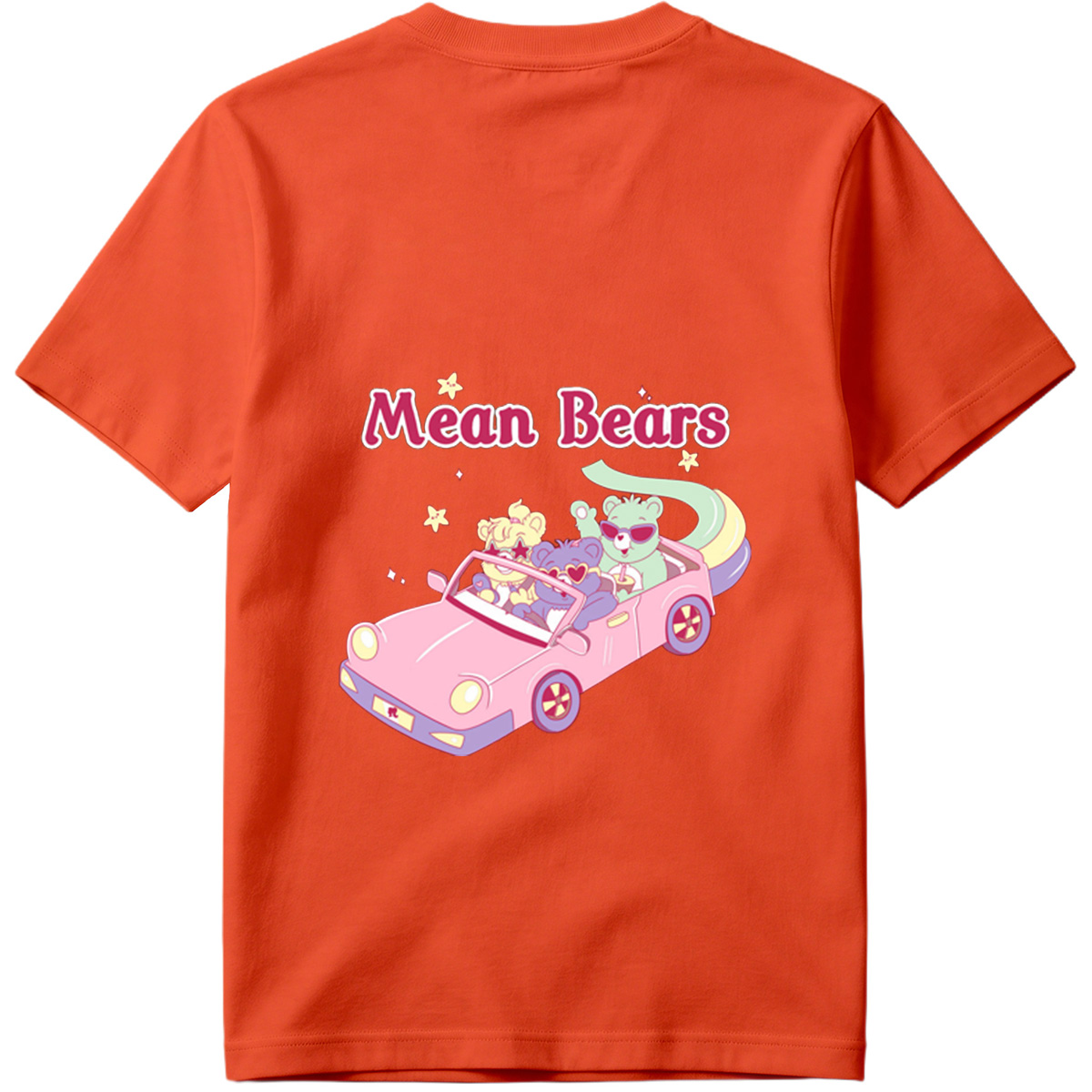 Mean Bears in a Pink Car with Three Cute Characters - Tee