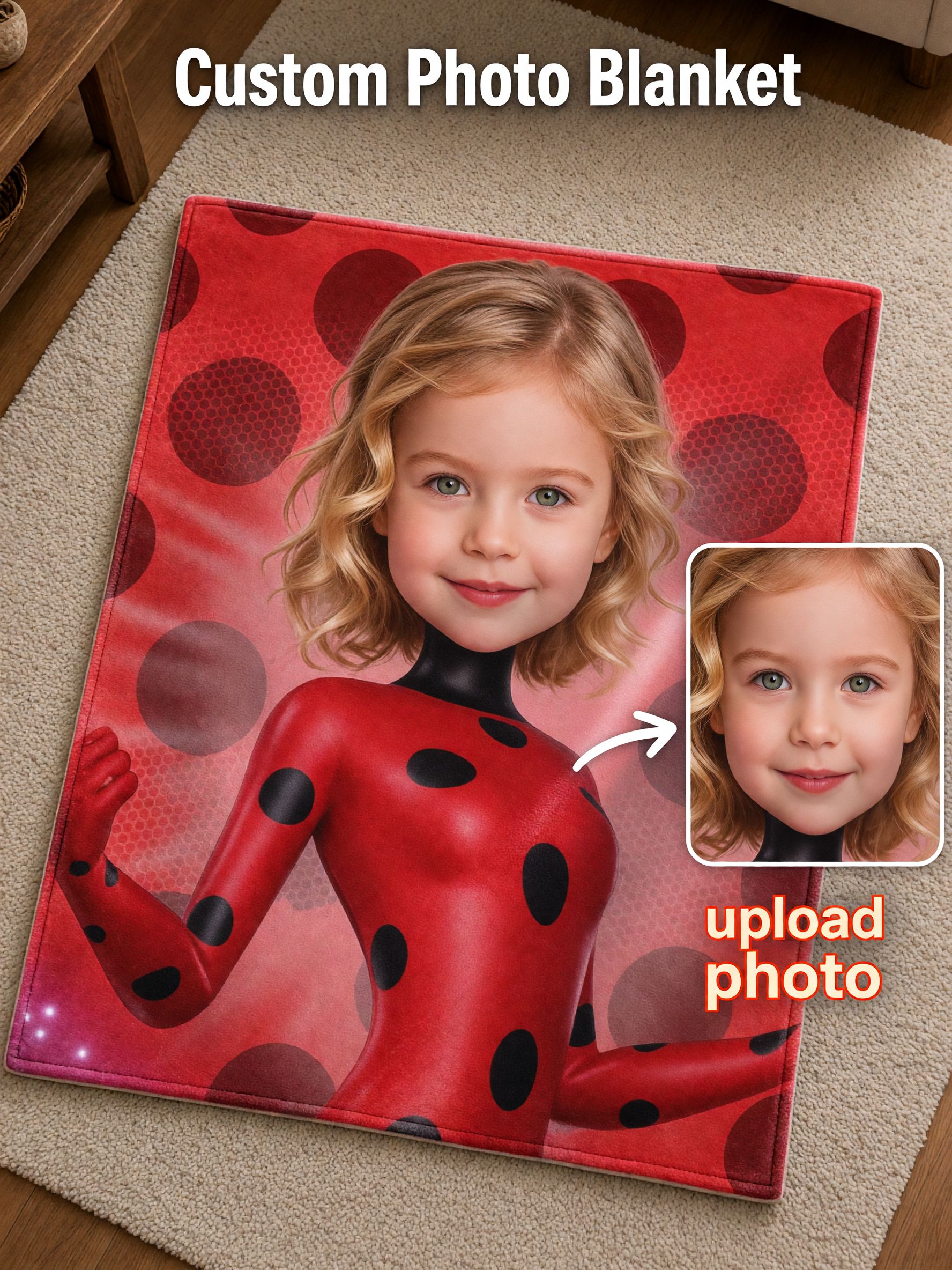 Custom Face Blanket Personalized Superhero Flannel Fleece Throw Soft Anti-Pilling Ideal Personalized Gift for Kids