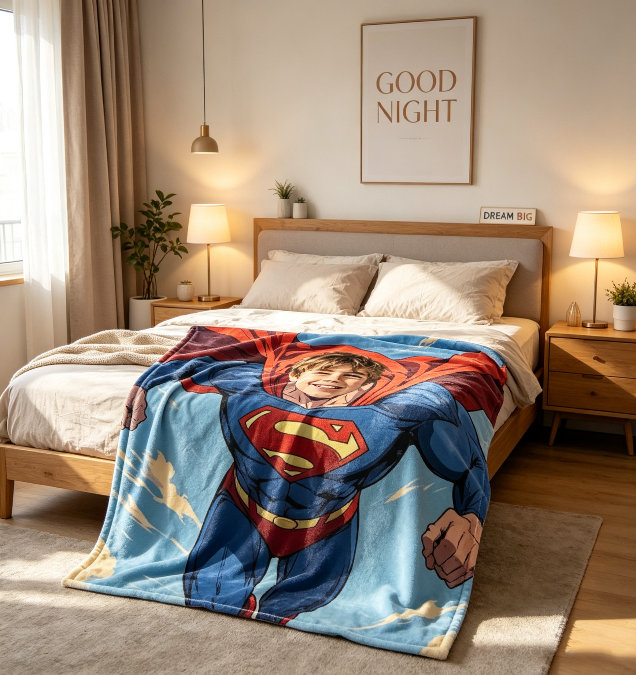 Custom Superhero Blanket – Personalized Name & Face, Soft Fleece Throw
