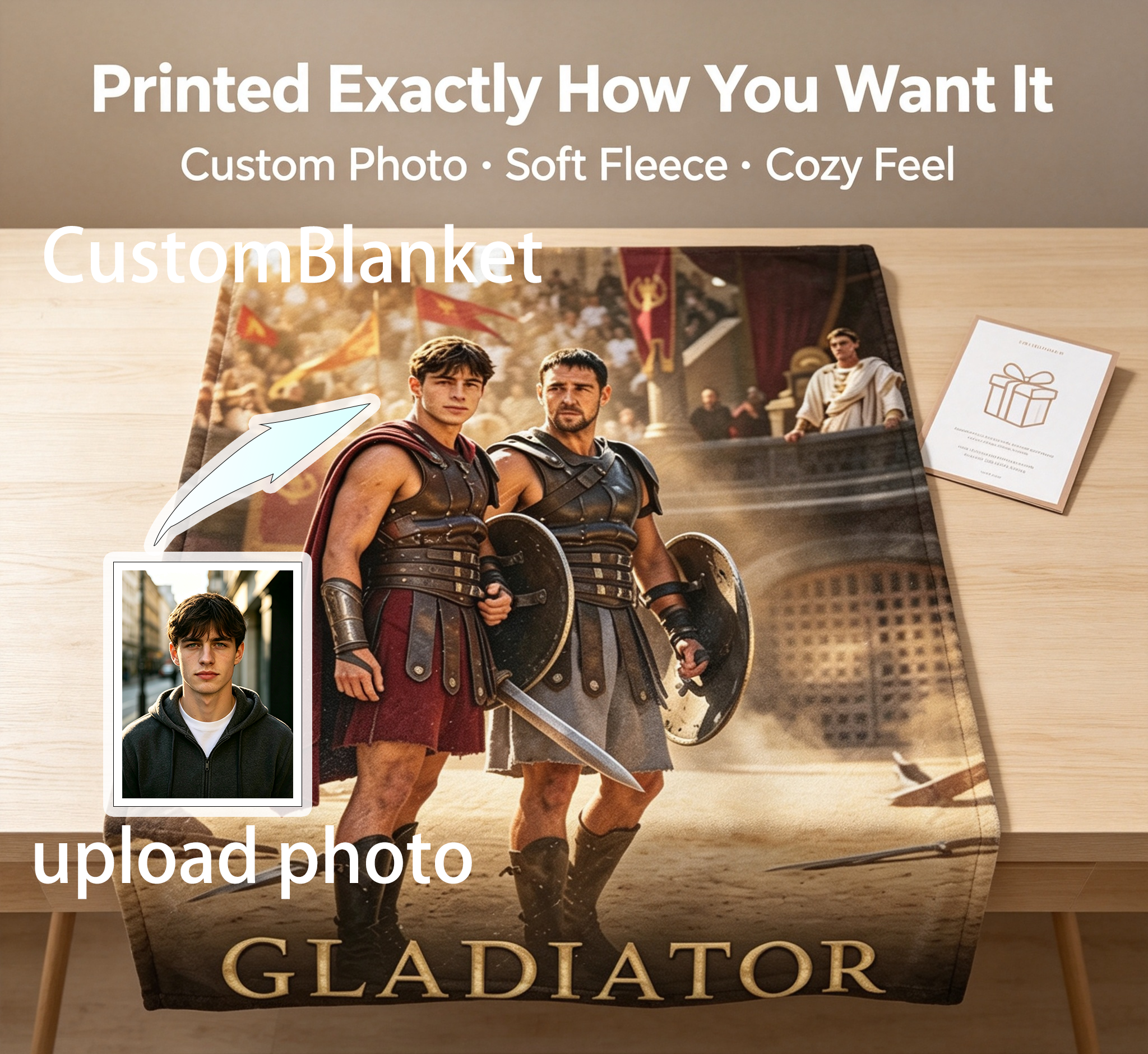 Custom Face Blanket Gladiator Movie Inspired Flannel Blanket for Couch or Bed Comfort Perfect Gift for Movie Fans and History Enthusiasts