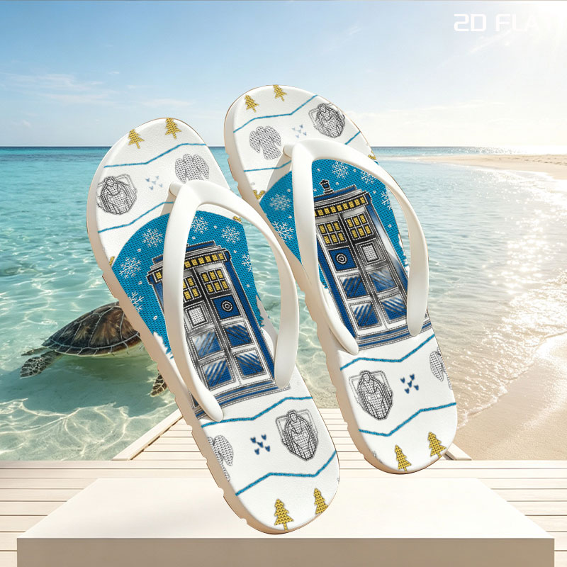 Doctor Who Christmas Sweater: TARDIS, Cybermen, Weeping Angels, and Snowflakes -  flip-flops