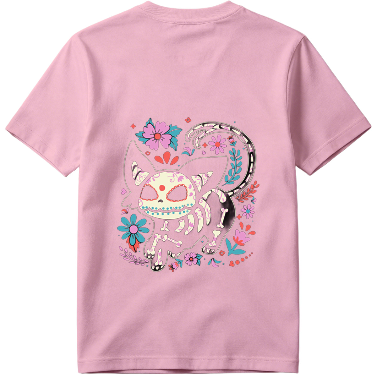 Day of the Dead Cat: Sugar Skull Feline with Floral Design - Tee