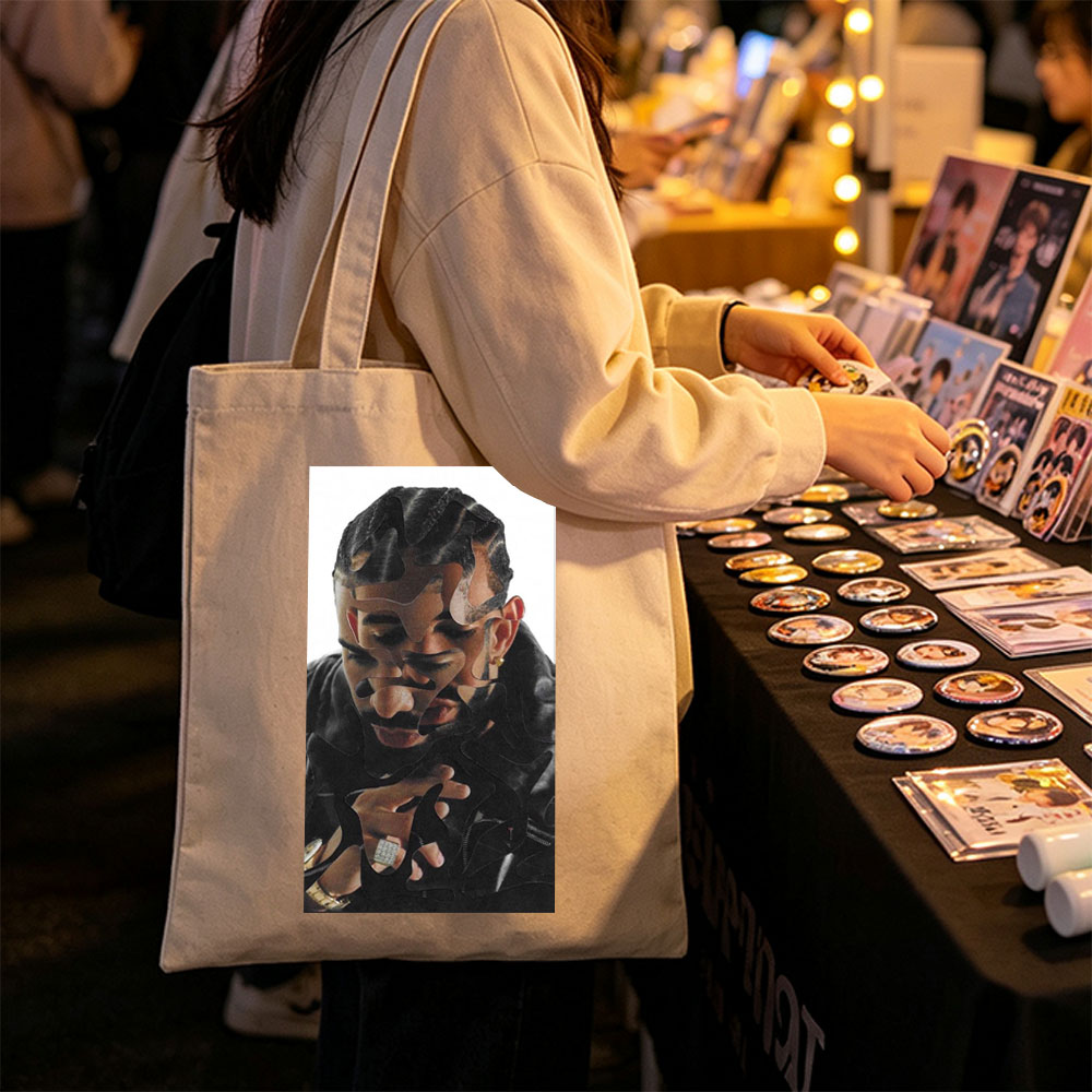 Drake in a Stylish Pose with Camouflage Overlay Effect - Canvas tote bags