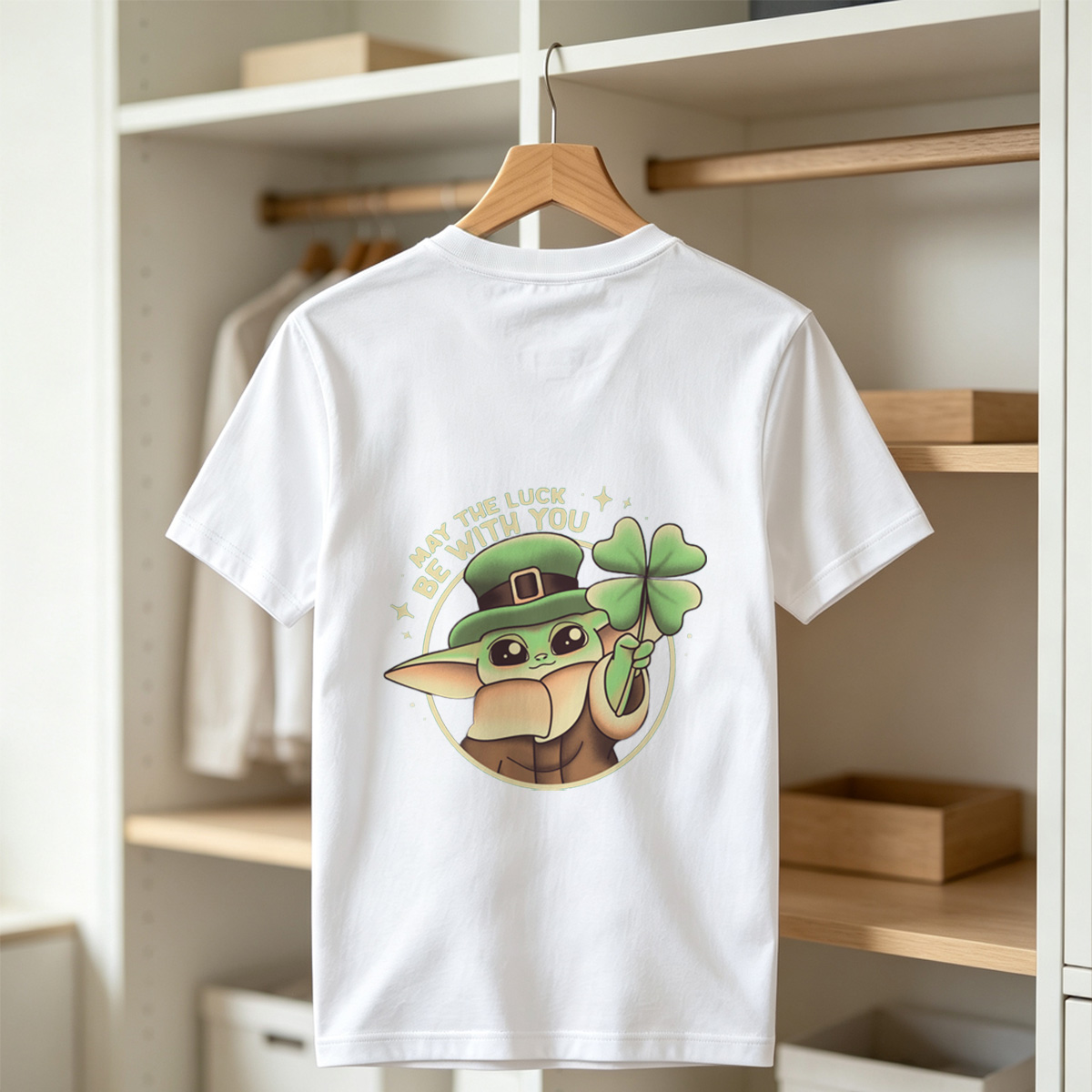 Baby Yoda Wearing Leprechaun Hat Holding Four Leaf Clover with 