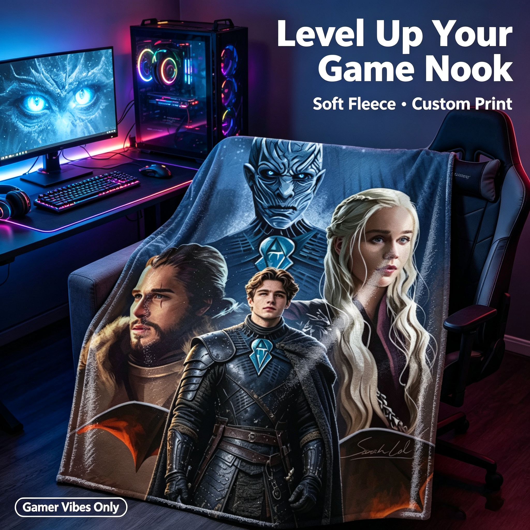 Custom Face Blanket Game of Thrones Characters Flannel Blanket for Couch, Bed, or Travel – Perfect Gift for Fans and Collectors