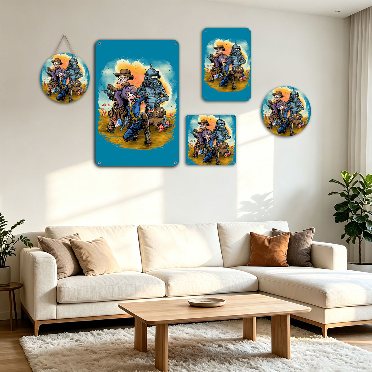 Futurama Characters: Fry, Leela, Bender, and Scruffy in a Dynamic Scene - painting