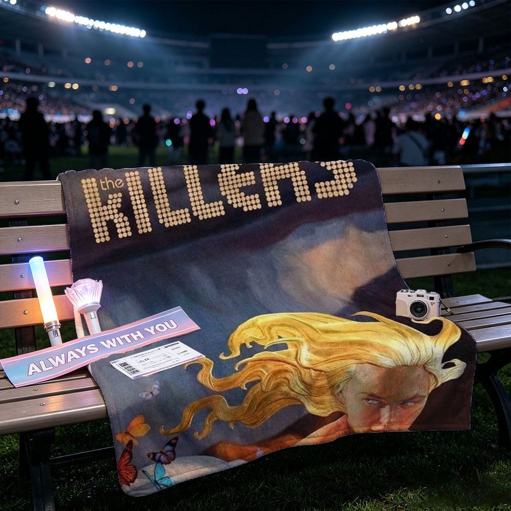 The Killers Dreamy Landscape with Blonde Woman Among Flowers and Butterflies - Blankets