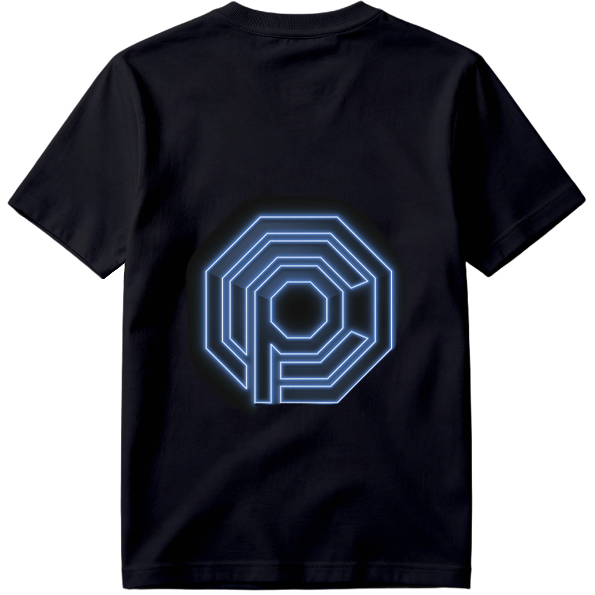 Neon Blue Octagonal Logo with Letter P - Tee