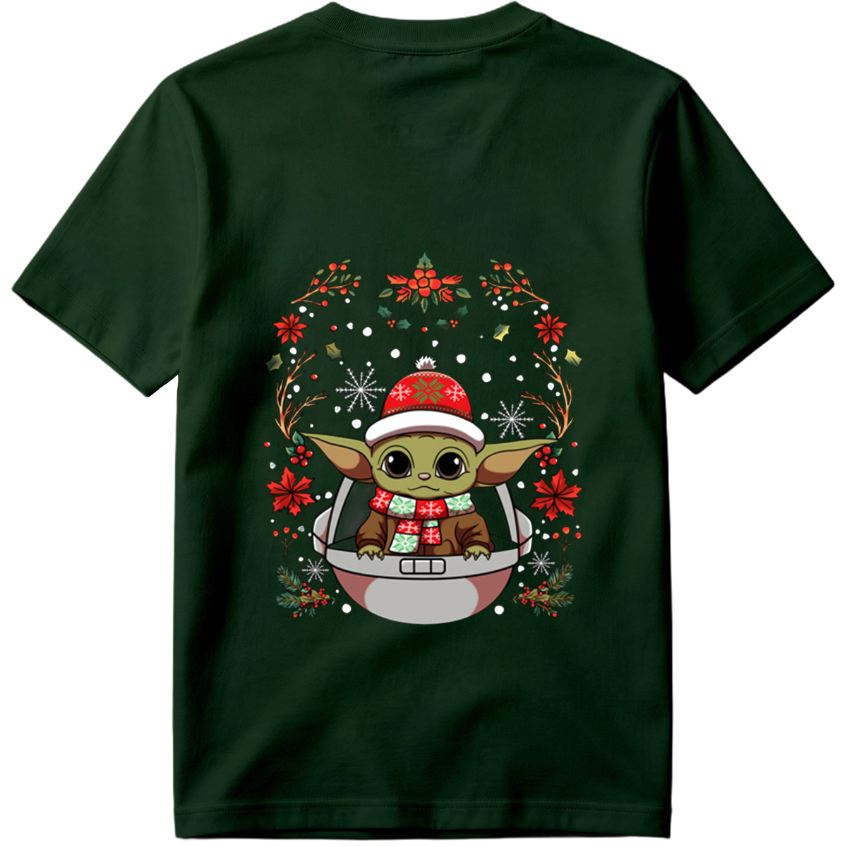 Baby Yoda in Christmas Hat and Scarf - Tee