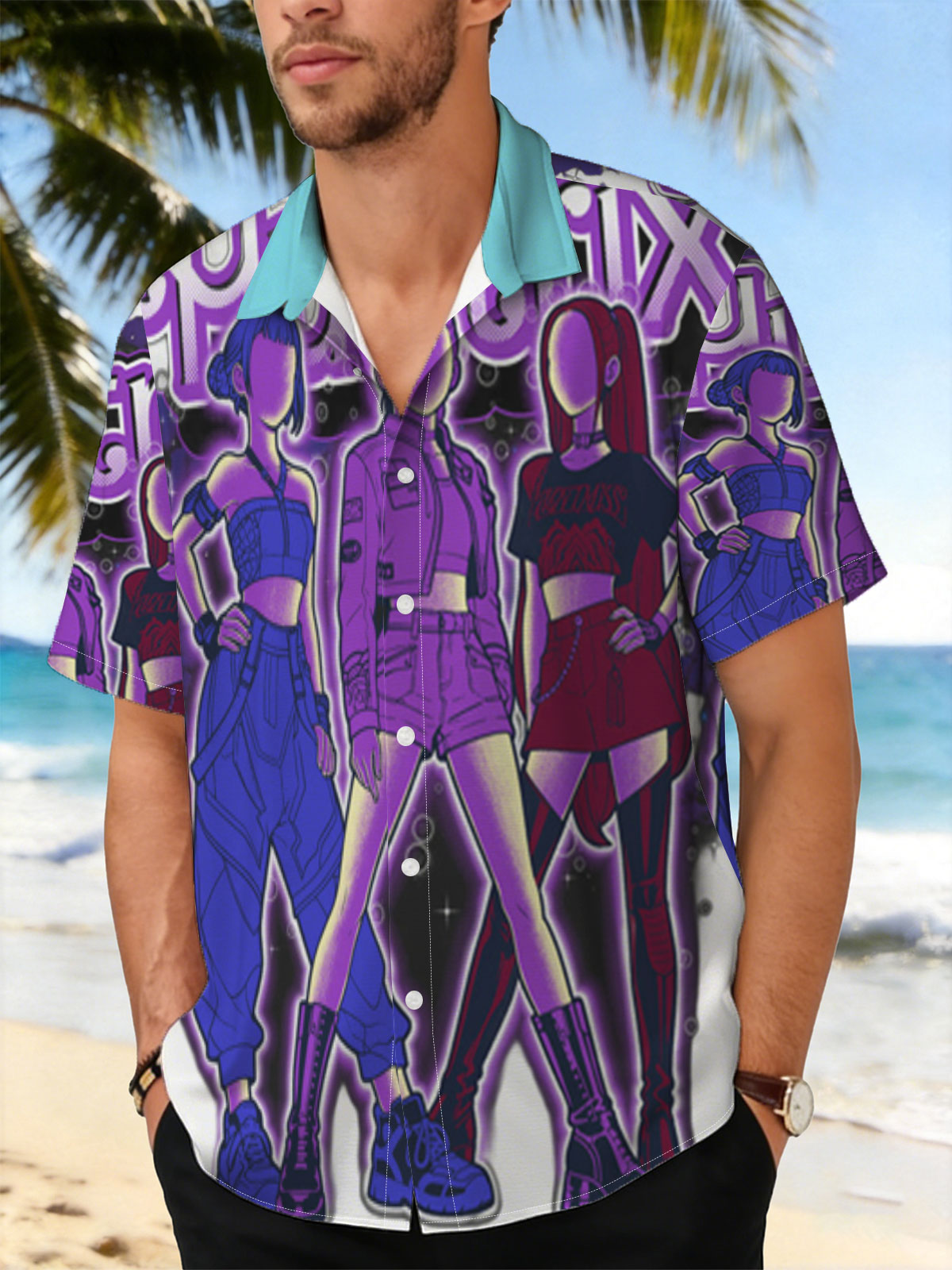 Huntrix: Three Stylish Characters in Vibrant Outfits with Futuristic Aesthetic -  Shirt