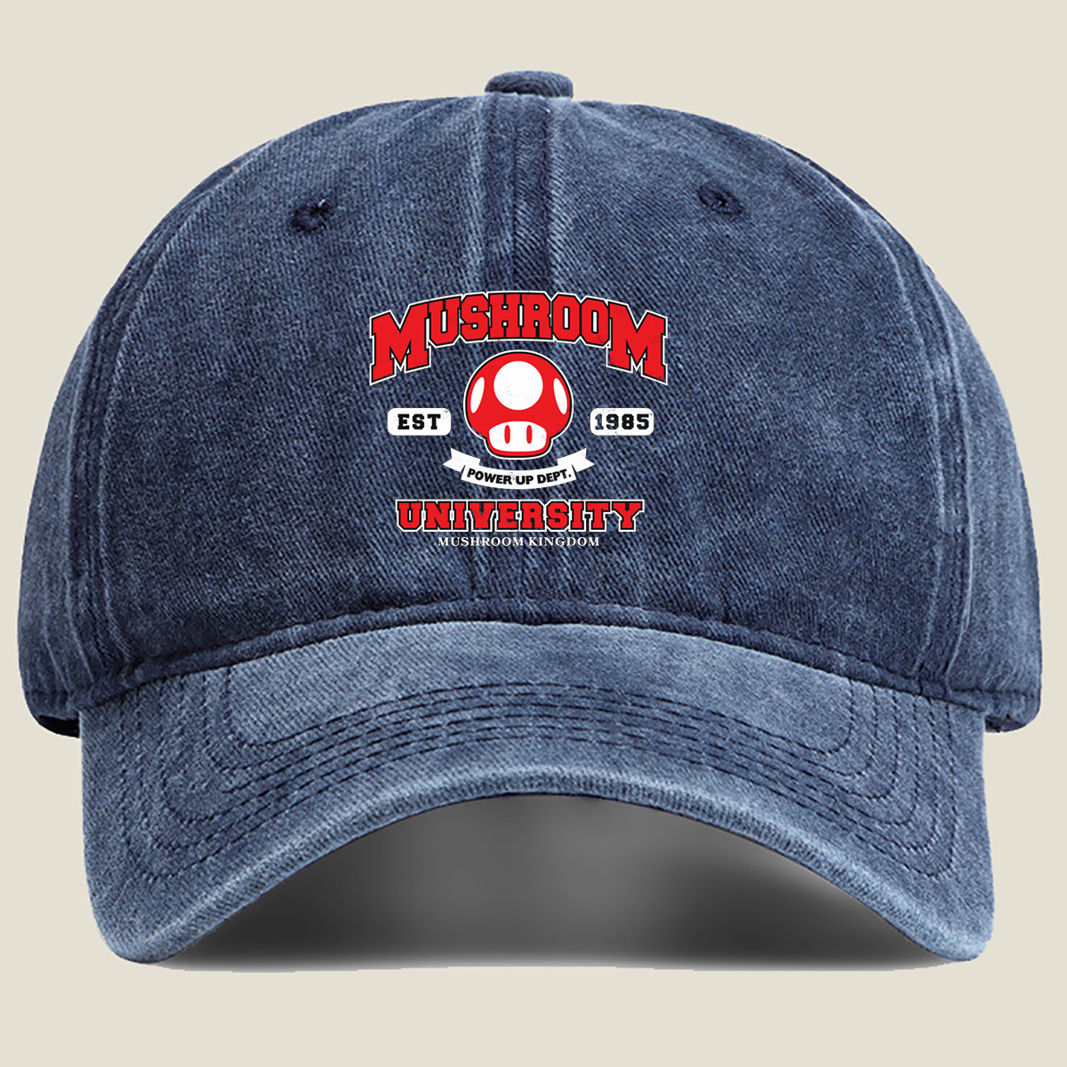 Mushroom University: Power Up Dept. - Mario Mushroom Kingdom - Washed Denim - Baseball Cap