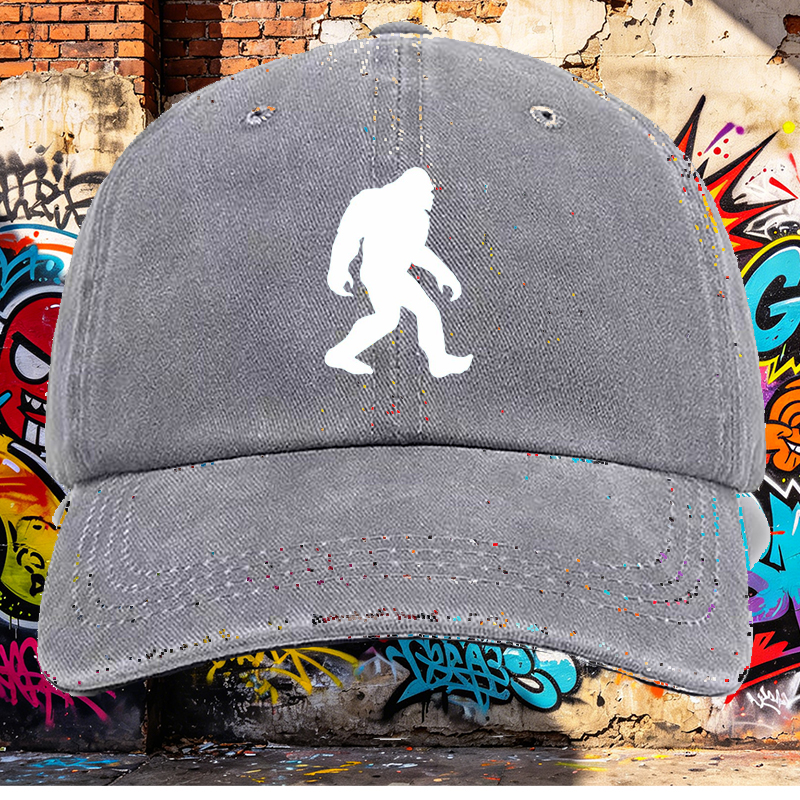 Men's Bigfoot Print Washed Cotton Hat - Casual Round Brim Summer Lightweight Cap for Outdoor Adventures, Hiking, Camping, and Everyday Wear - Perfect for Nature Enthusiasts and Adventure Seekers