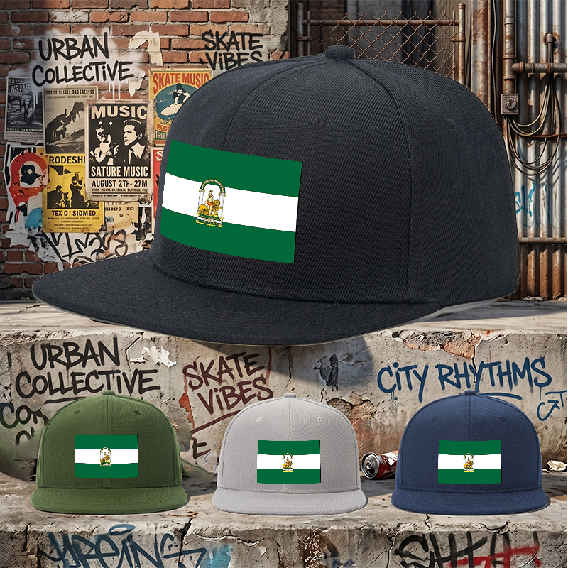 Flat Brim Baseball Cap Andalusia Emblem Design Streetwear Underground Skate Style Basketball Court Urban Skate Park Fit for Skaters Rappers Streetwear Enthusiasts
