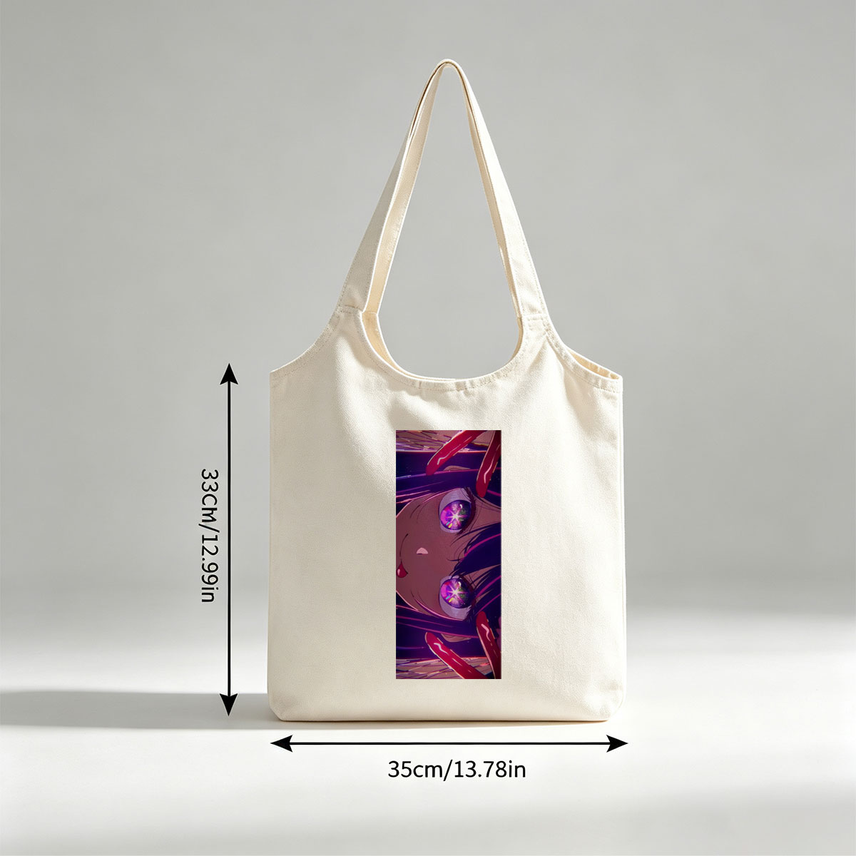 Anime Character with Glowing Purple Eyes and Dramatic Expression in a Cosmic Background - Canvas shoulder bags/