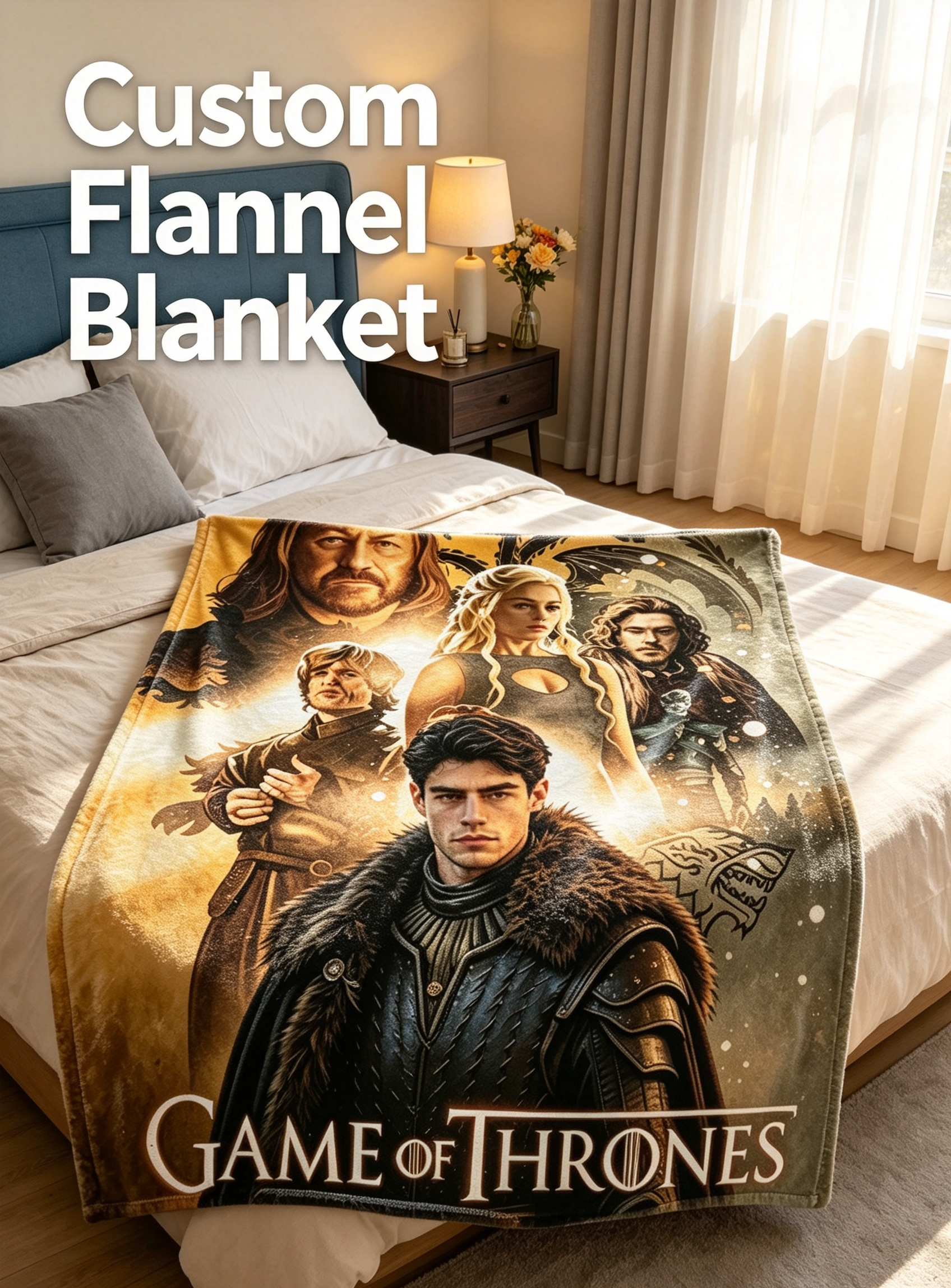 Custom Face Blanket Game of Thrones Flannel Blanket Perfect for Couch Time or Bedroom Decor Ideal Gift for Fans and Collectors