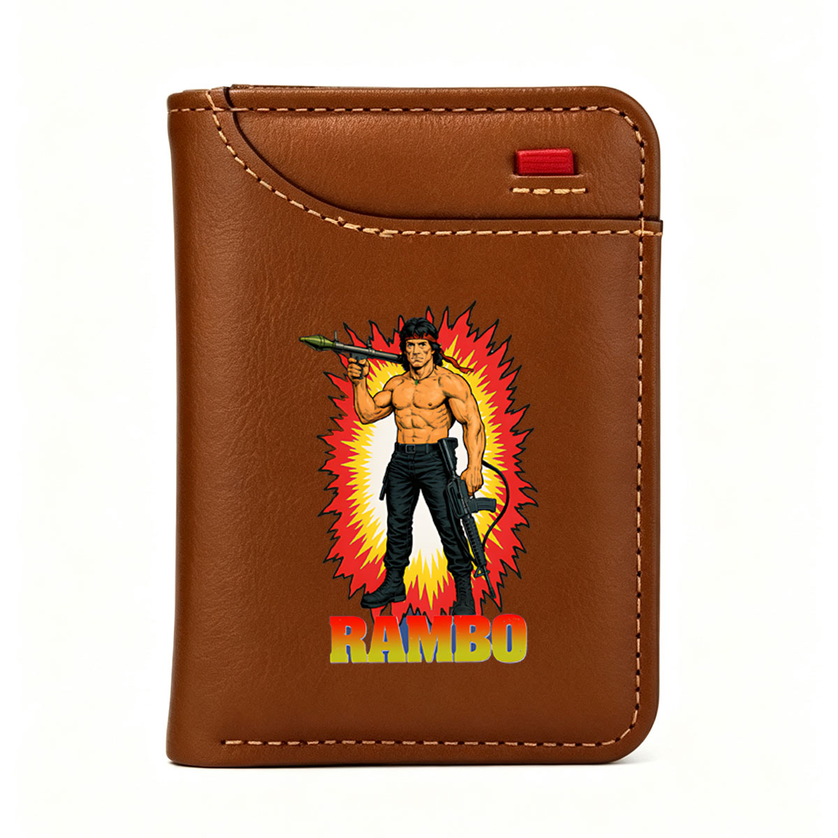 Rambo: John Rambo, Action Hero with Weapons and Explosive Background - Vertical Style Wallet