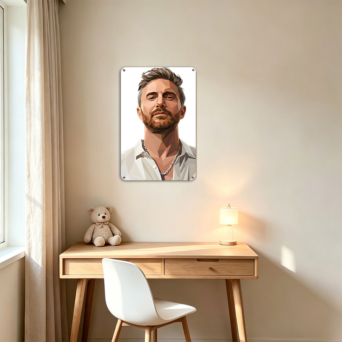 Low-Poly Portrait of a Man in White Shirt and Chain Necklace - painting