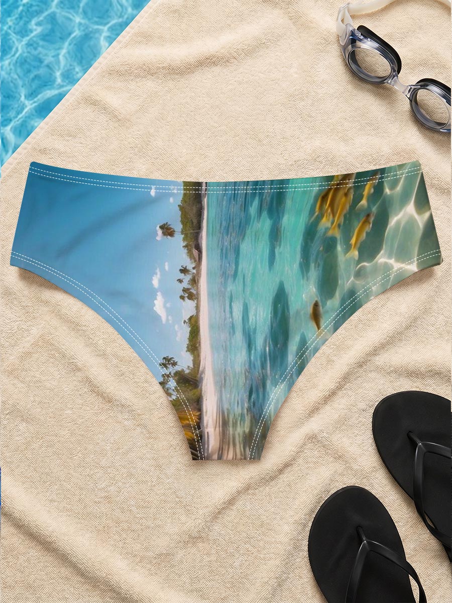 Tropical Beach with Palm Trees and Clear Water -  Men's swim trunks
