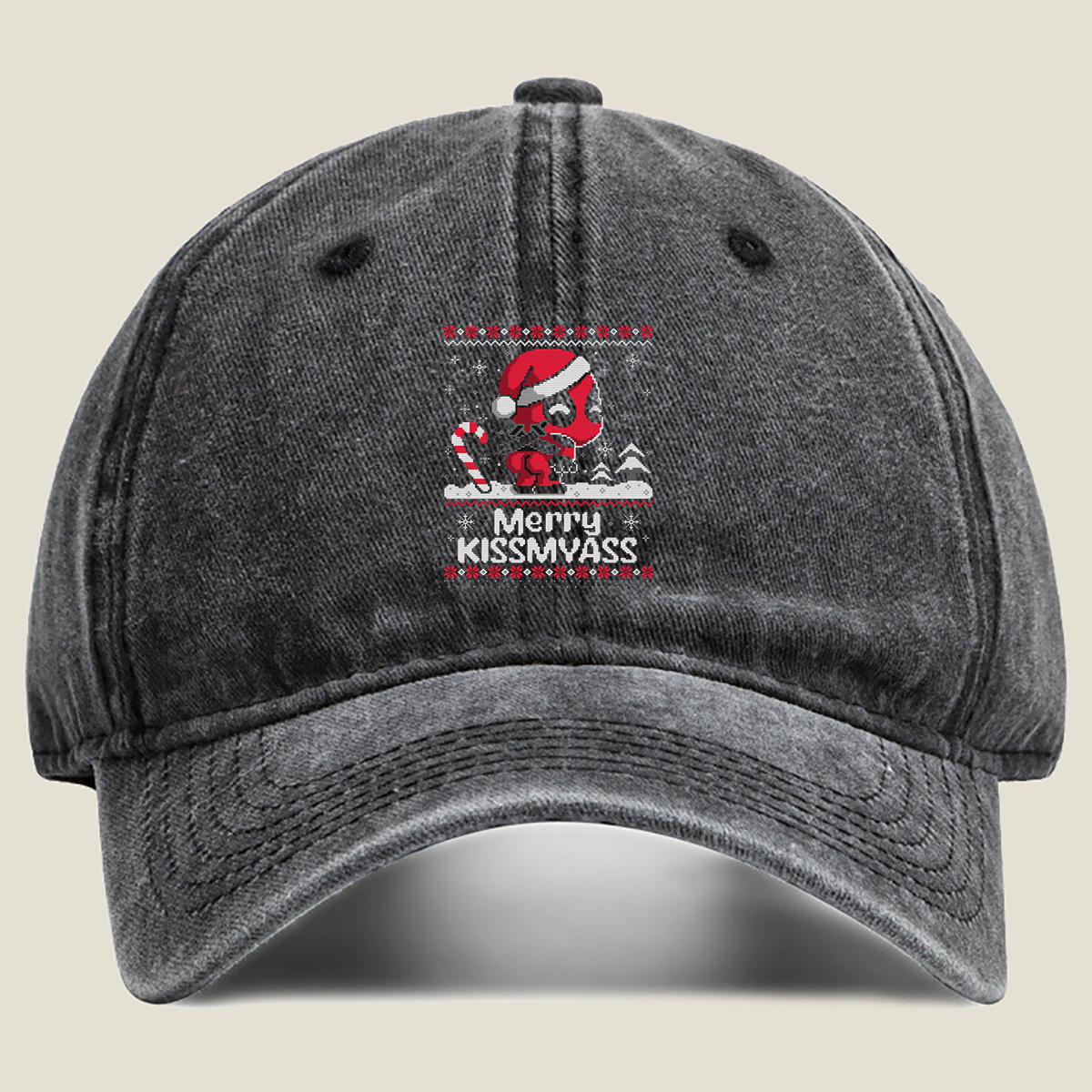 Deadpool Christmas Ugly Sweater Design - Washed Denim - Baseball Cap