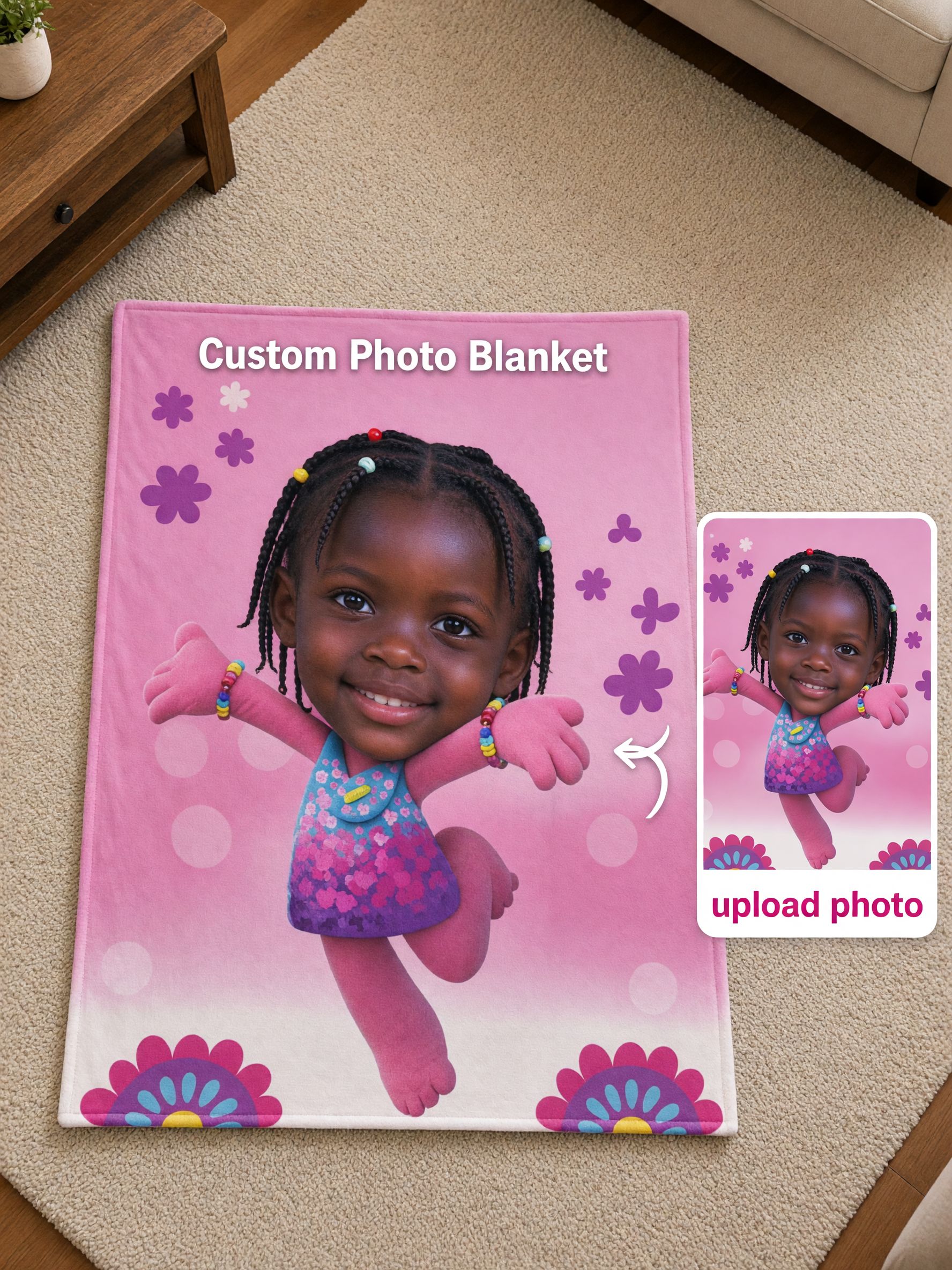 Custom Face Photo Flannel Throw Blanket Personalized Picture Fleece Bed Throw for Kids Cozy Warm Keepsake Gift