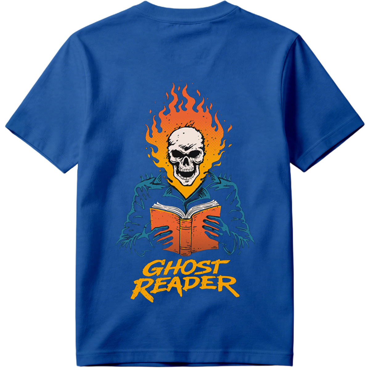 Ghost Reader: Skull with Flames Reading a Book - Tee