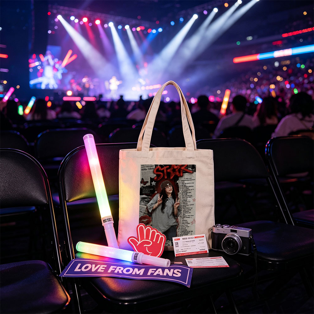 Billie Eilish Fan Art Collage Featuring a Person in a Beanie Making Peace Signs with Lyrics and Quotes - Canvas tote bags