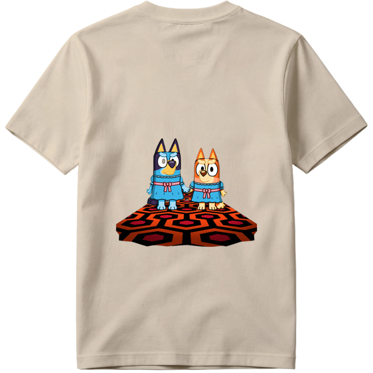 Bluey and Bingo in Matching Dresses on a Patterned Rug - Tee