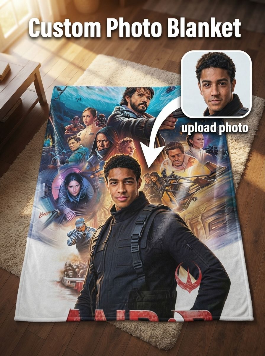 Custom Photo Face Portrait Flannel Blanket Personalized Sci-Fi Movie Collage Throw Skin-Friendly Soft Fleece Blanket