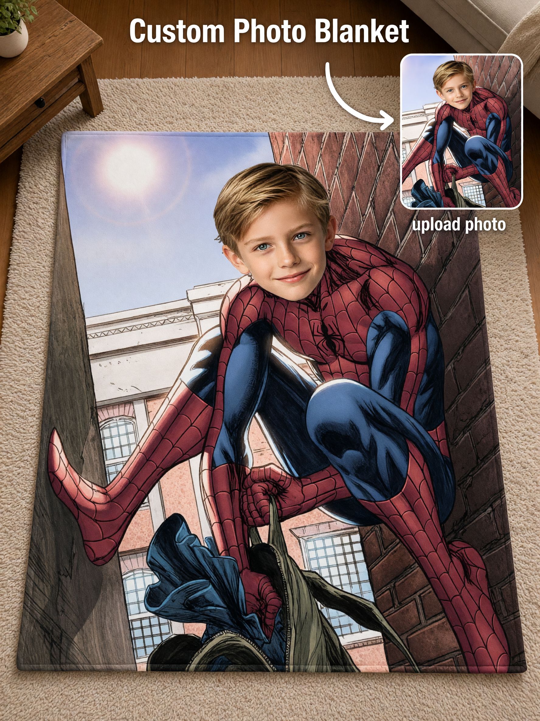 Custom Face Superhero Flannel Blanket, Ultra Soft Comic Portrait Throw, Ideal Personalized Gift for Kids and Comic Fans