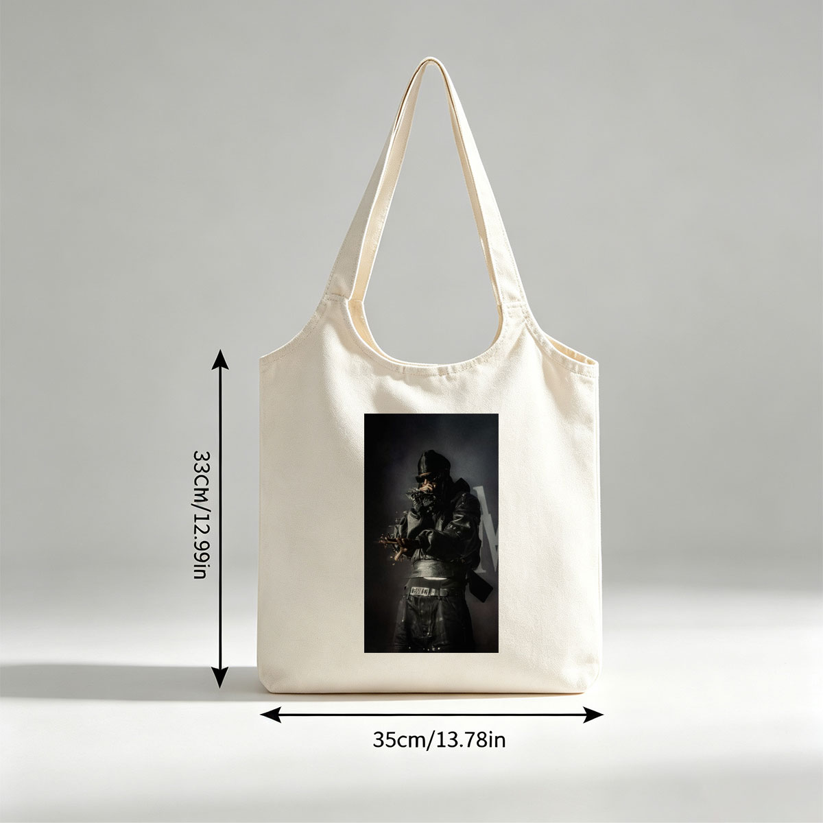 Migos in Performance: Rapper in All-Black Leather Outfit with Microphone on Stage - Canvas shoulder bags/