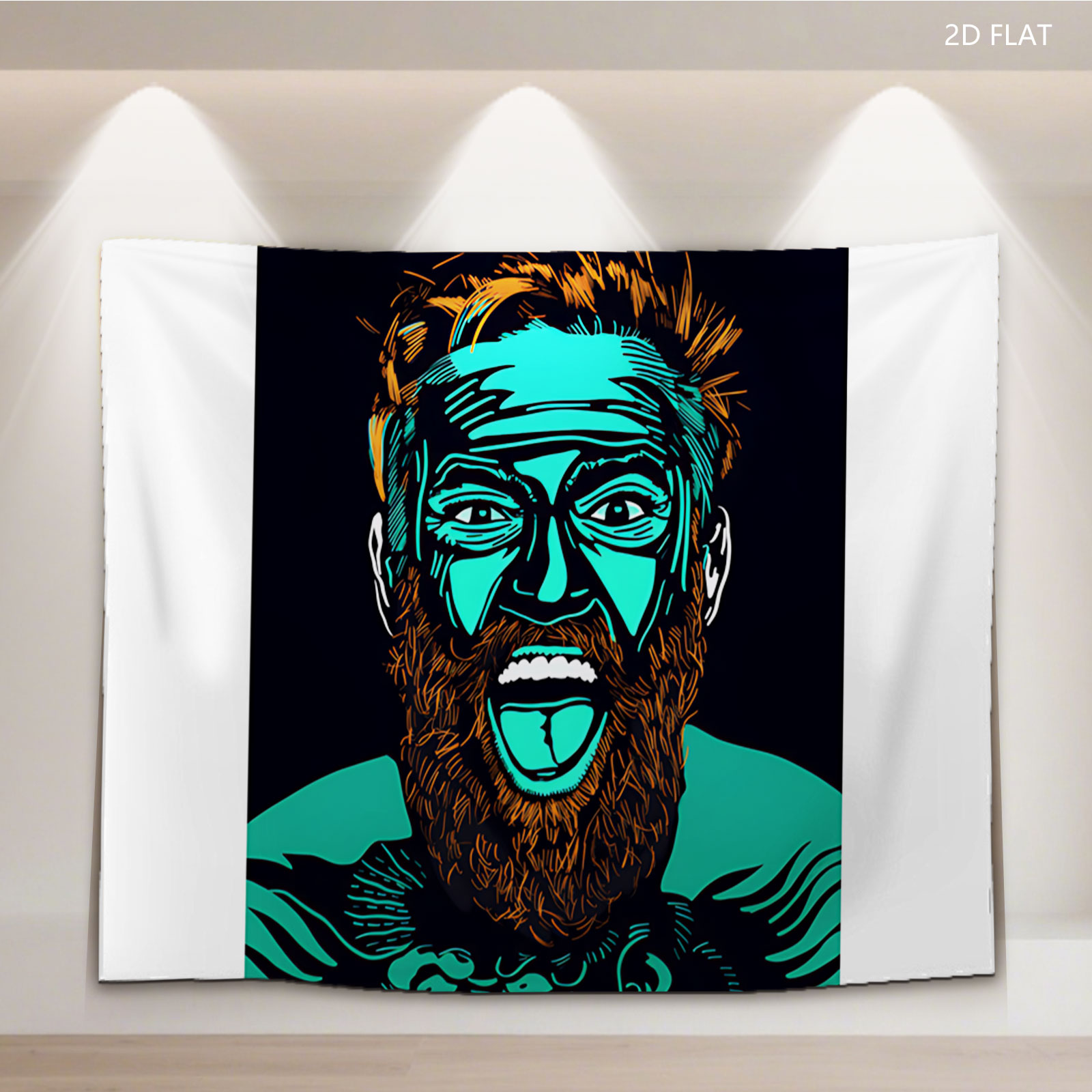 Bearded Man with Turquoise Face and Intense Expression - Tapestry