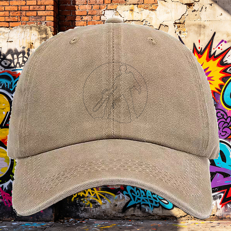 Men's Printed Washed Cap with Chainsaw Silhouette Design Casual Round Brim Summer Lightweight Hat for Outdoor Activities and Urban Streetwear Style Adults
